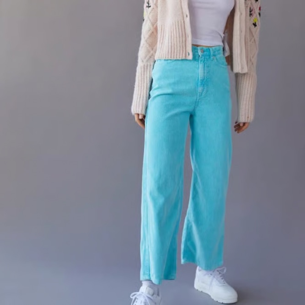 UO BDG High & Wide Corduroy Pants in Turquoise/Blue